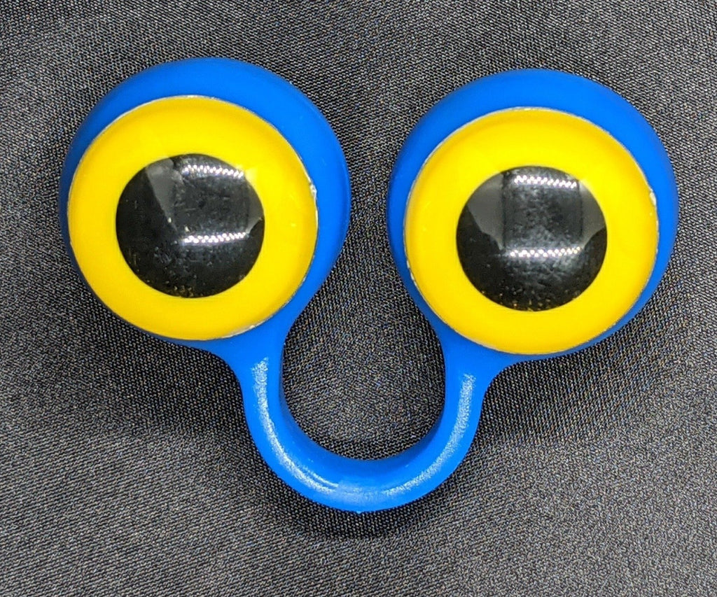 Dark Blue pair of Peepers Puppets with Yellow Eyes.