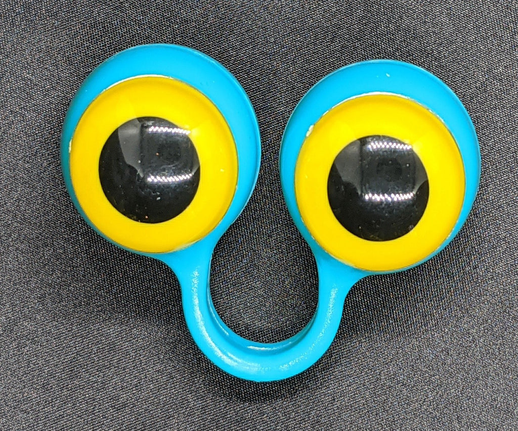 Teal pair of Peepers Puppets with Yellow Eyes.