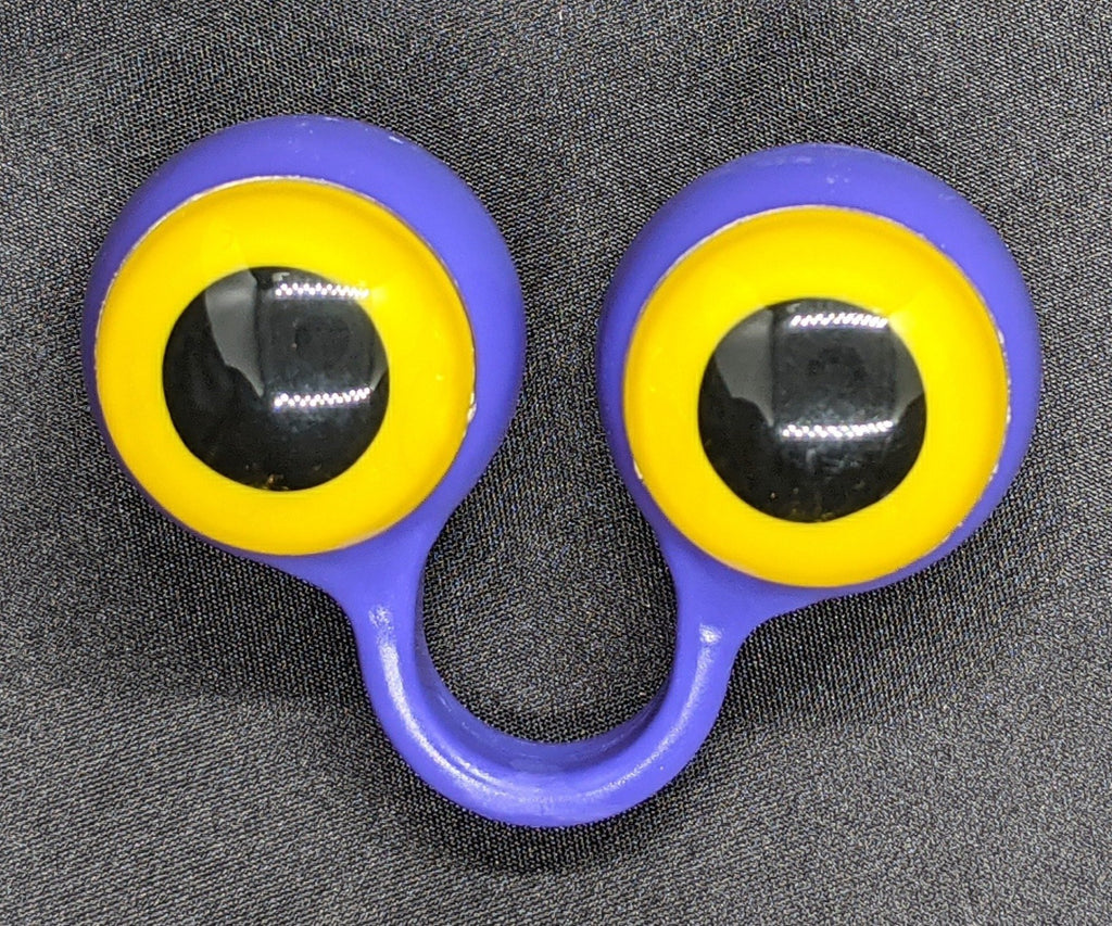 Violet pair of Peepers Puppets with Yellow Eyes.